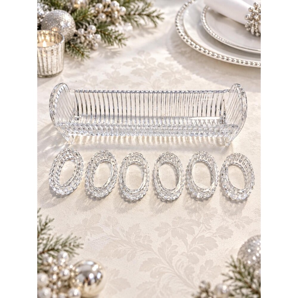 Vintage Crystal Napkin Ring Set of 6 with Serving Tray